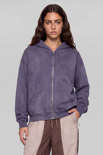 Women Fall Acid Wash Distressed Boxy Cropped Hoodie
