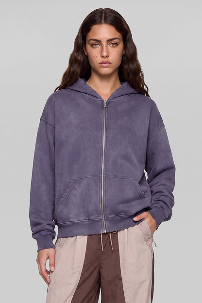 Women Fall Acid Wash Distressed Boxy Cropped Hoodie