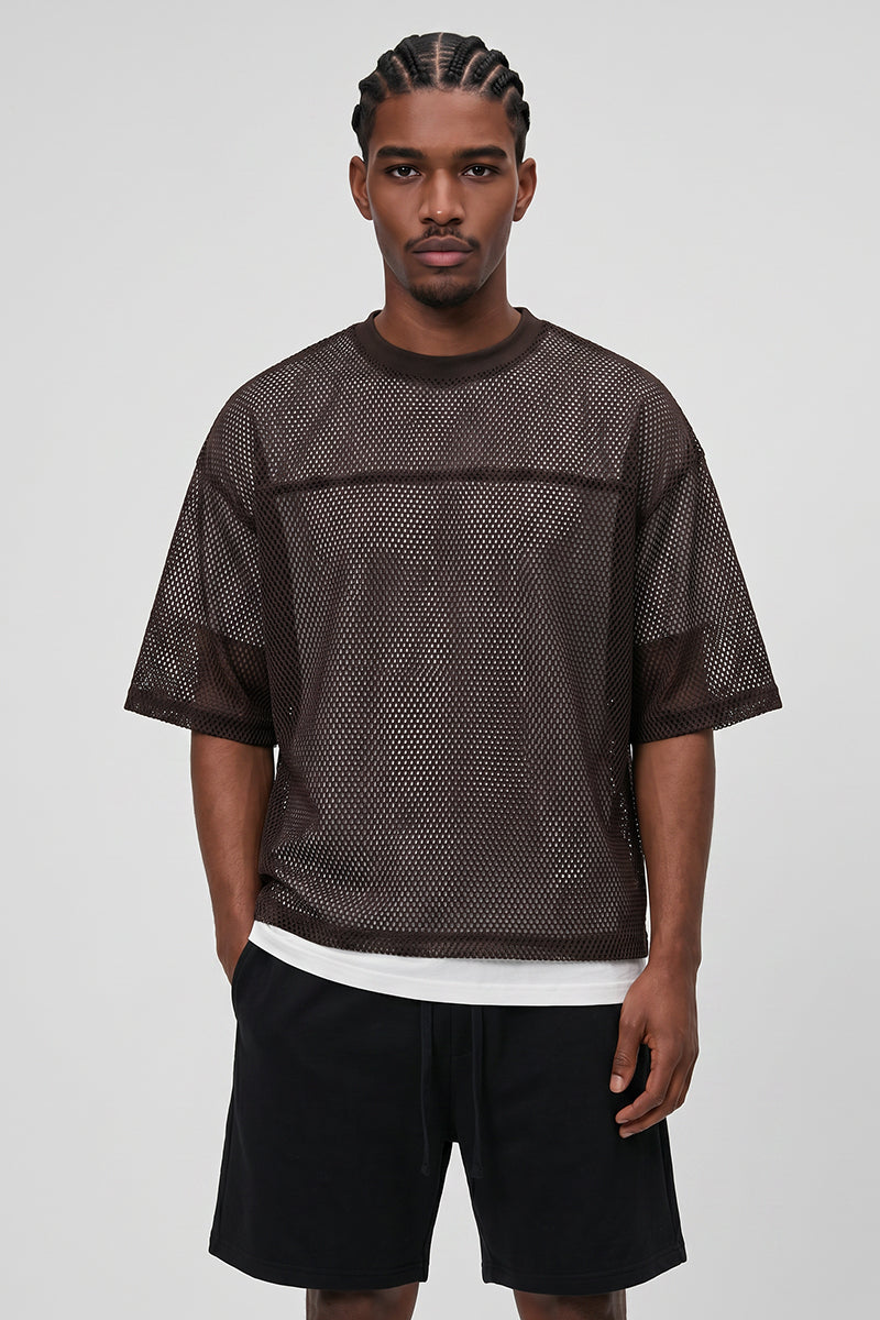 Men's Summer Boxy Mesh Cropped Football Streetwear T-Shirt