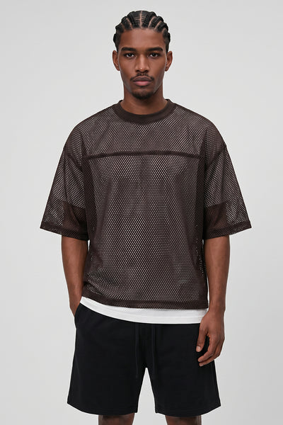 Men's Summer Boxy Mesh Cropped Football Streetwear T-Shirt