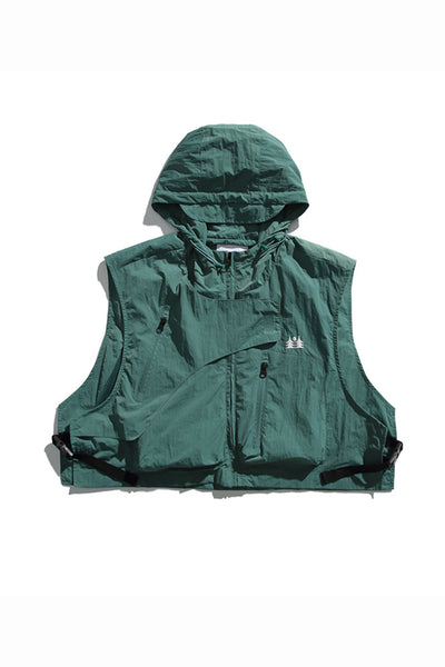 Men's Summer Hooded Multi-Pocket Cropped Utility Cargo Vest