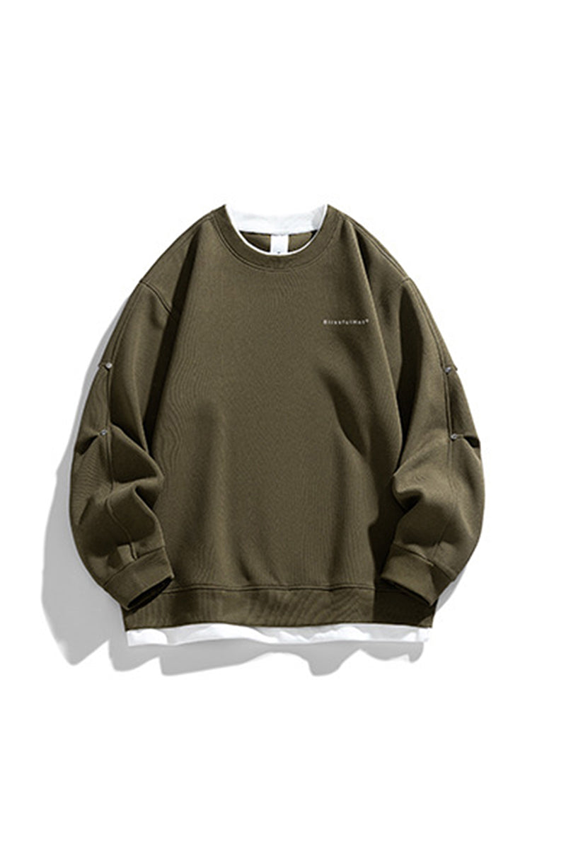 Men's Fall Winter Layered Snap-Button Crewneck Sweatshirt