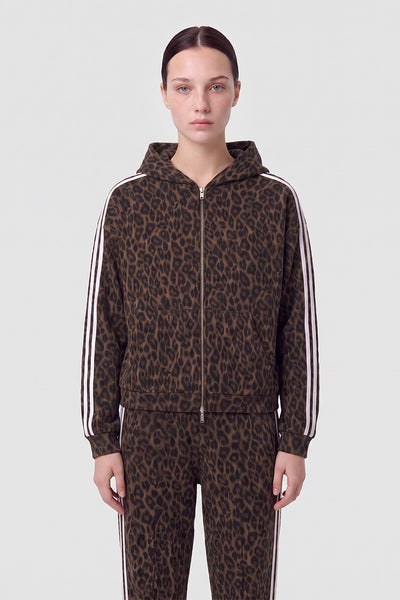 Women's Fall Winter Vintage Leopard Zip-Up Hooded Jacket