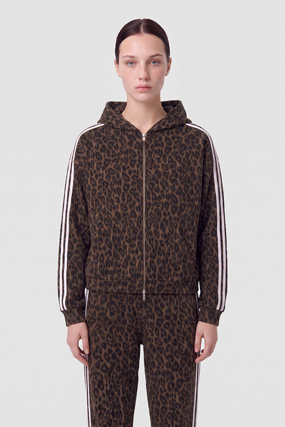 Women's Fall Winter Vintage Leopard Zip-Up Hooded Jacket