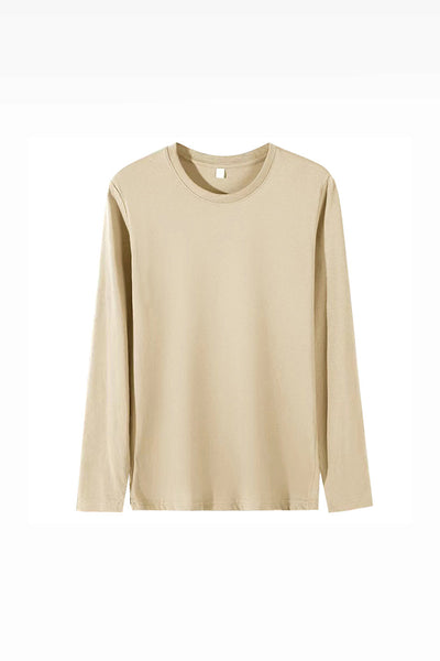 Men's Fall Combed Cotton Solid Crewneck Long-Sleeve T-Shirt