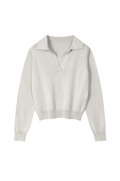 Women Fall 420G Cropped Polo Collar Knit Sweater