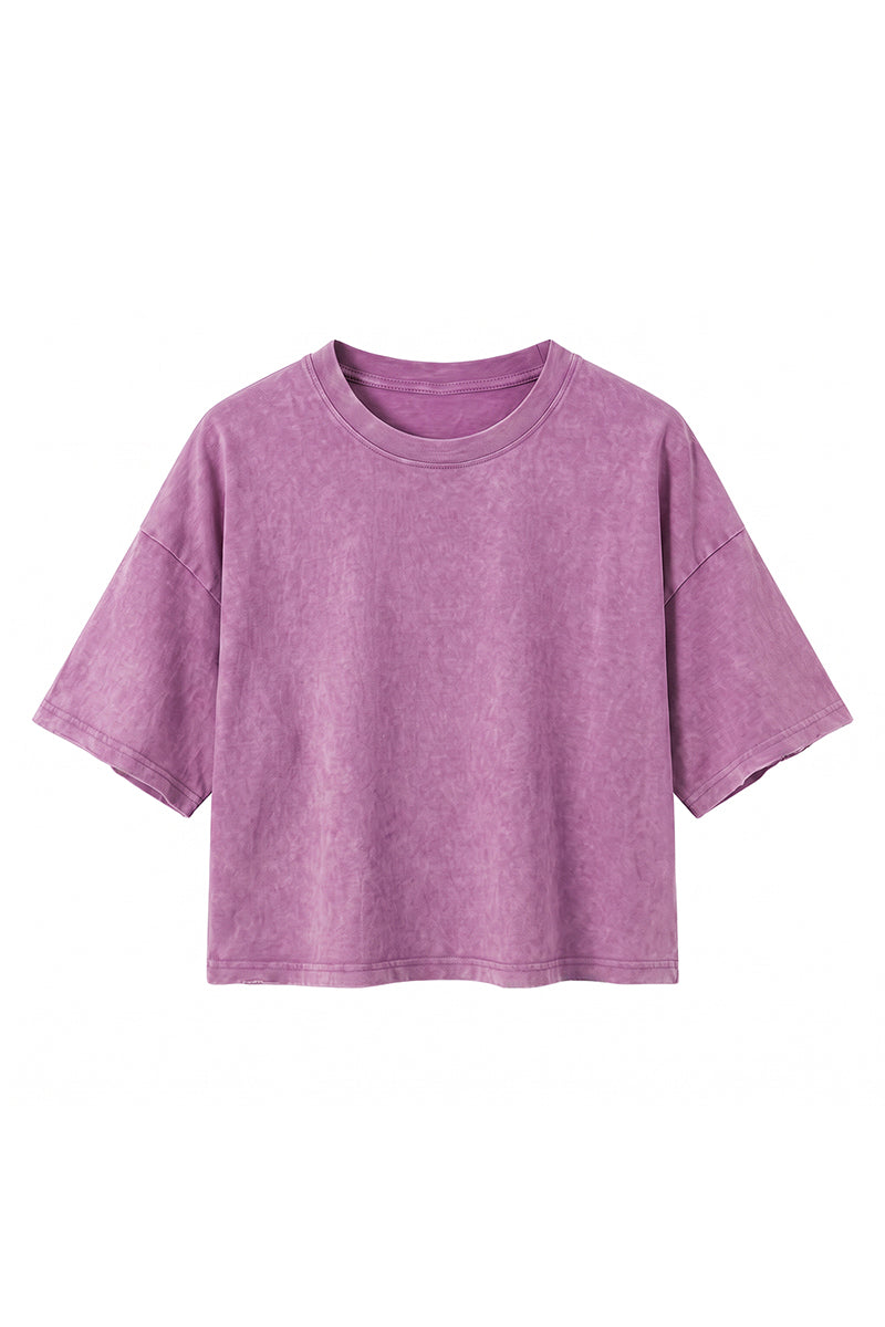 Women's Summer Washed Vintage Relaxed Crop T-Shirt