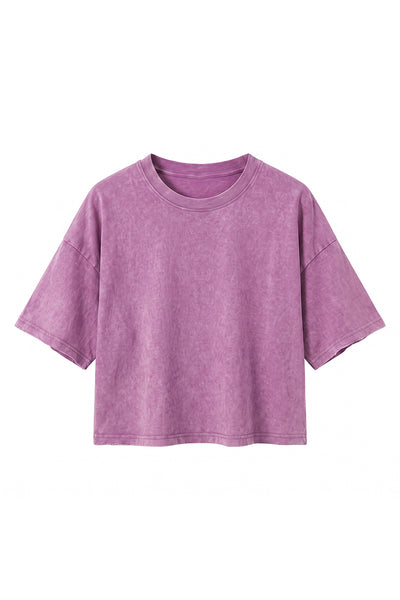 Women's Summer Washed Vintage Relaxed Crop T-Shirt
