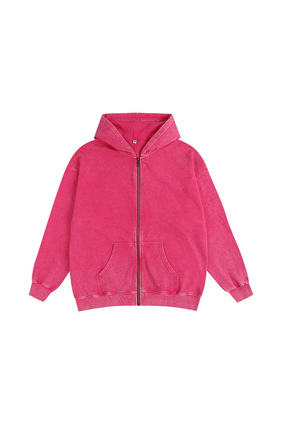 Unisex Fall Winter Vintage Washed Zip-Up Pocket Hoodie