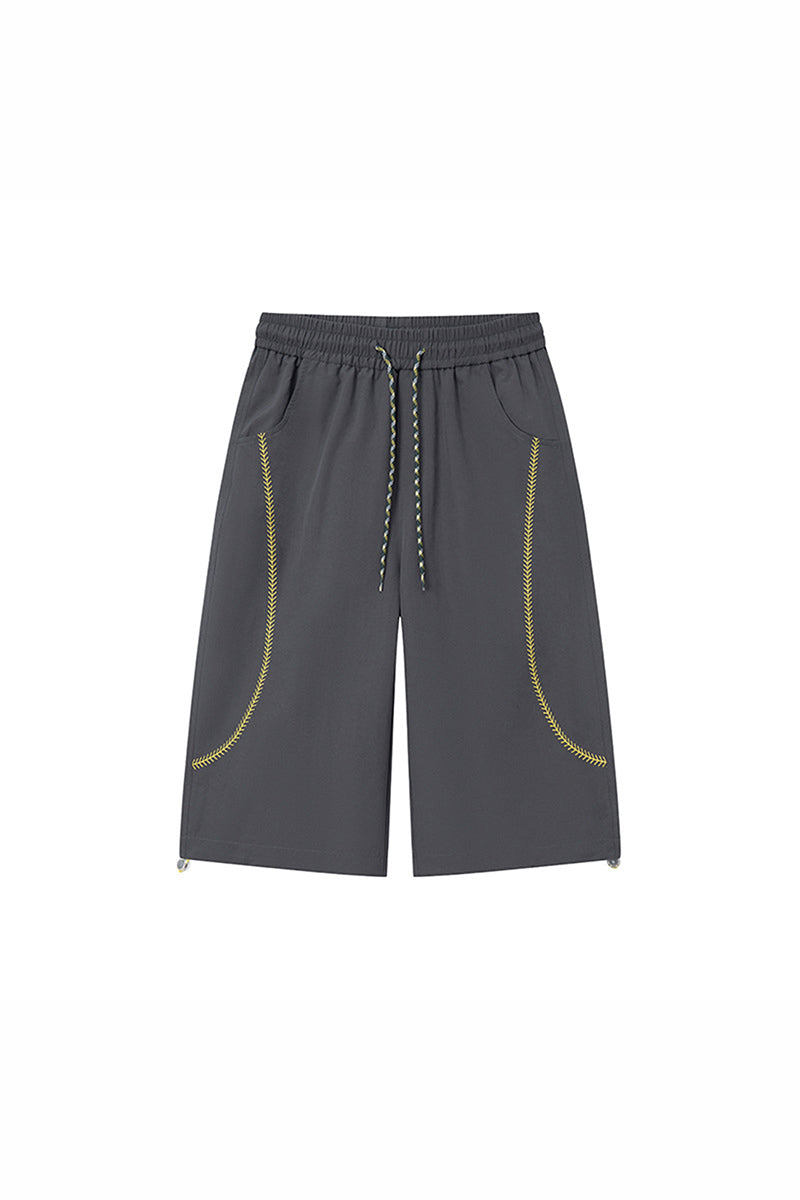 Unisex Summer Contrast-Stitch Quick-Dry Wide-Leg Pants