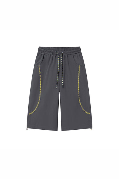 Unisex Summer Contrast-Stitch Quick-Dry Wide-Leg Pants