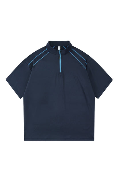 Men's Summer Half-Zip Stand-Collar Stretch Athletic T-Shirt
