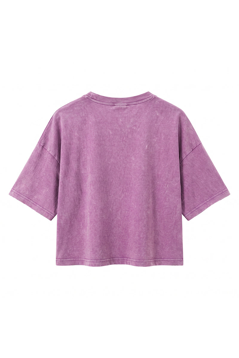 Women's Summer Washed Vintage Relaxed Crop T-Shirt