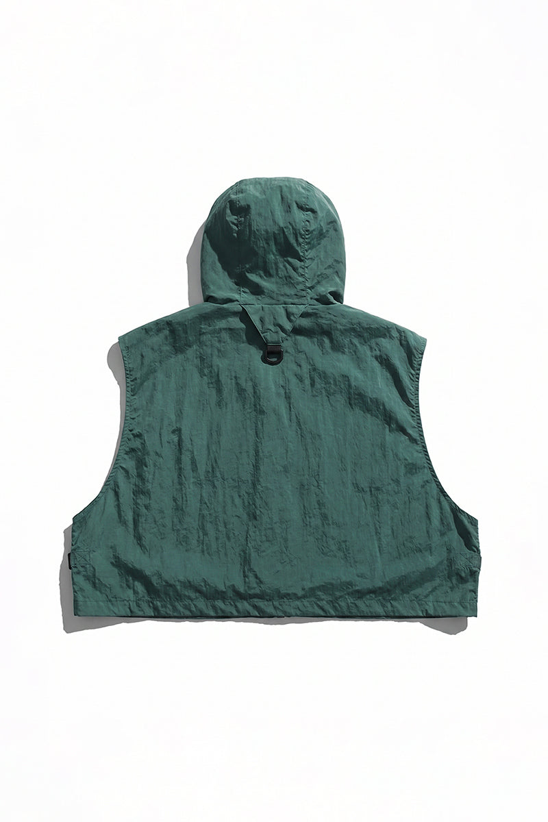 Men's Summer Hooded Multi-Pocket Cropped Utility Cargo Vest