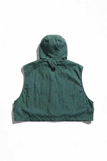 Men's Summer Hooded Multi-Pocket Cropped Utility Cargo Vest