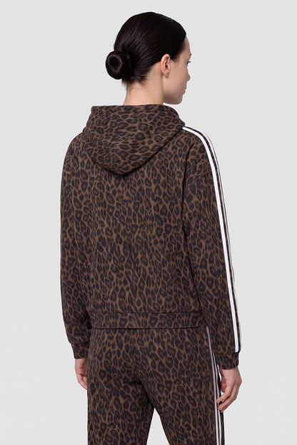 Women's Fall Winter Vintage Leopard Zip-Up Hooded Jacket