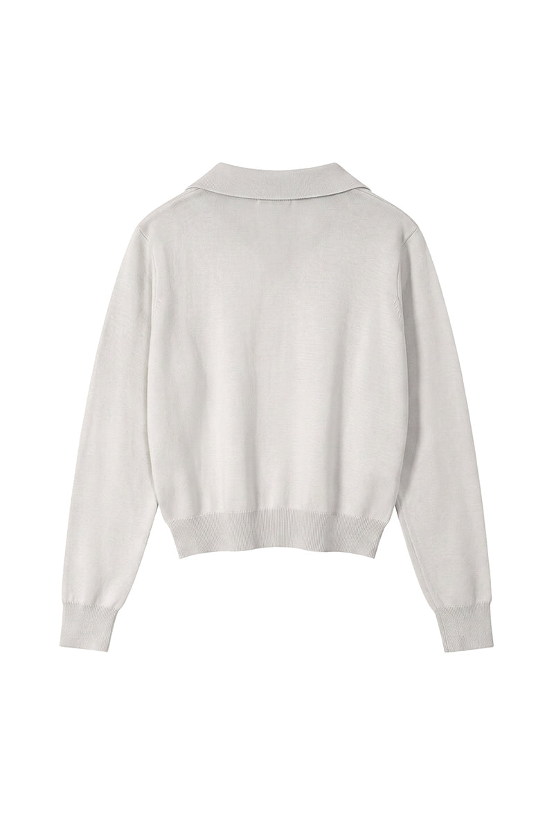 Women Fall 420G Cropped Polo Collar Knit Sweater