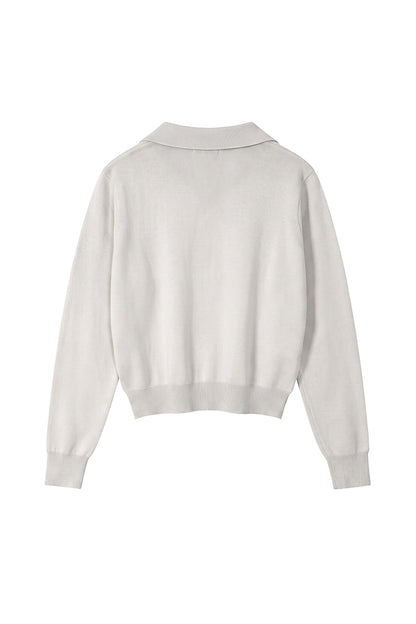 Women Fall 420G Cropped Polo Collar Knit Sweater