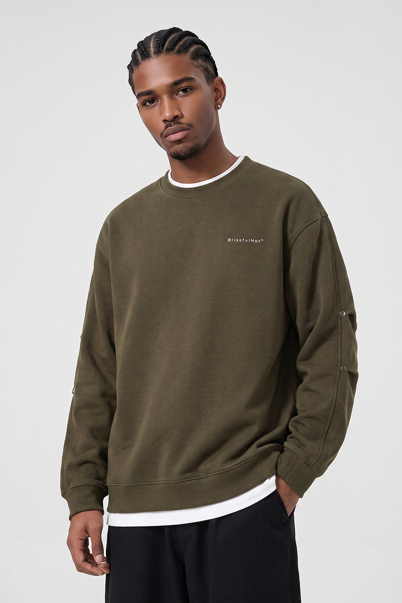 Men's Fall Winter Layered Snap-Button Crewneck Sweatshirt