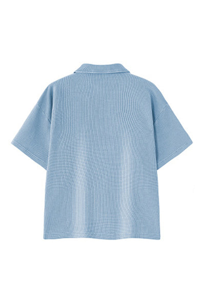 Women's Summer Old Money Heavy Waffle Snow Wash V-Neck Polo