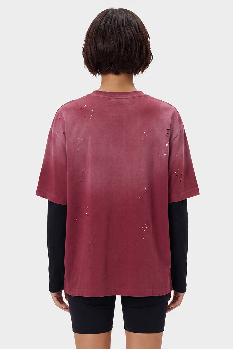 Women's Summer Distressed Layered Ripped Long-Sleeve Tee