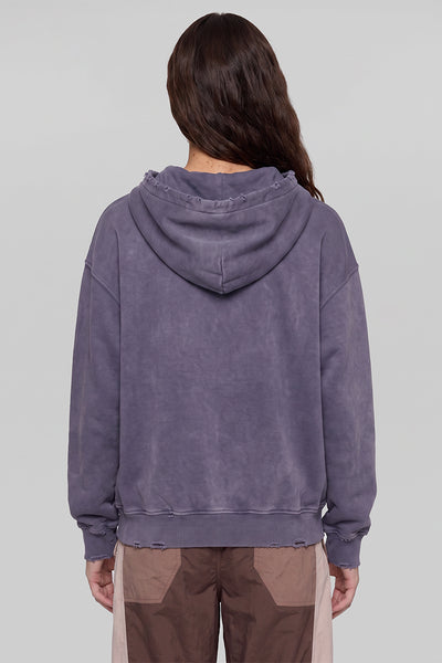Women Fall Acid Wash Distressed Boxy Cropped Hoodie
