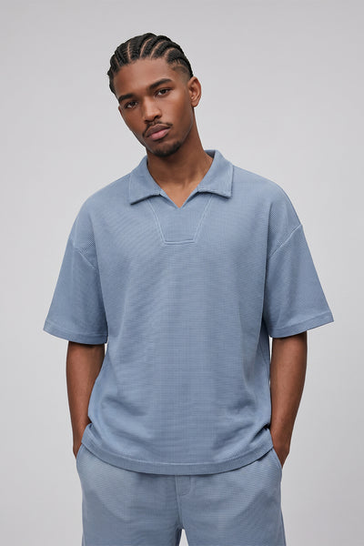 Men's Summer Old Money Heavy Waffle Snow Wash V-Neck Polo