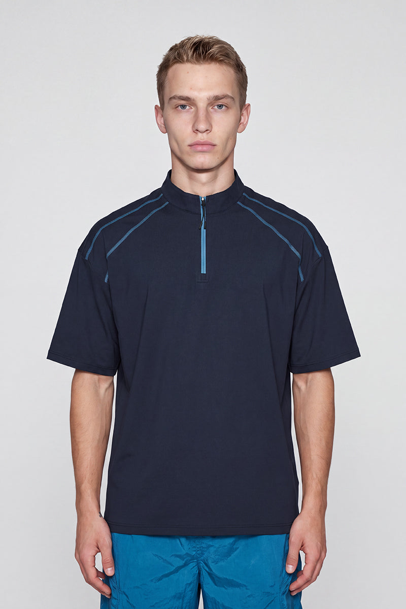 Men's Summer Half-Zip Stand-Collar Stretch Athletic T-Shirt