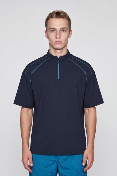 Men's Summer Half-Zip Stand-Collar Stretch Athletic T-Shirt