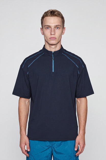 Men's Summer Half-Zip Stand-Collar Stretch Athletic T-Shirt