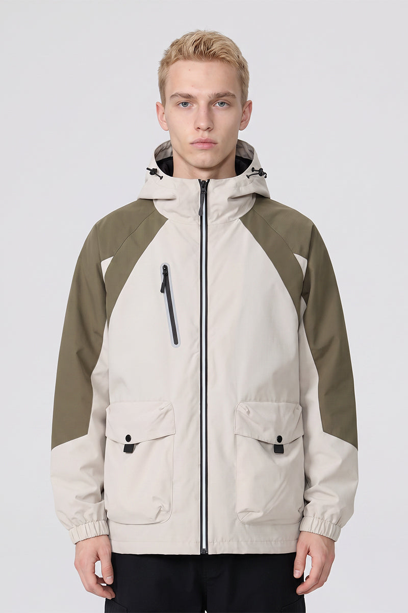 Men's Fall Winter Ripstop Colorblock Outdoor Hooded Jacket