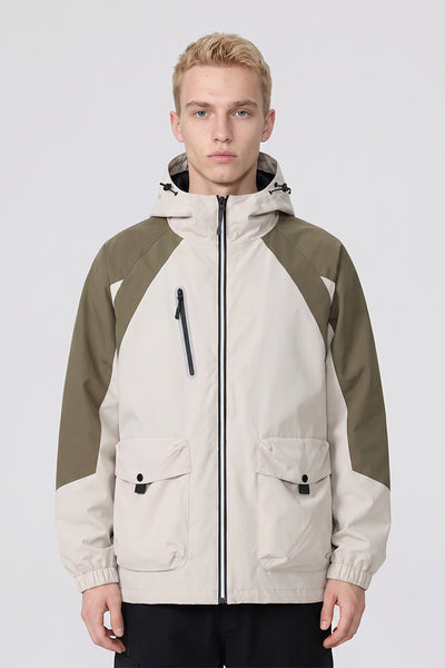 Men's Fall Winter Ripstop Colorblock Outdoor Hooded Jacket