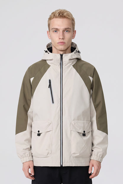 Men's Fall Winter Ripstop Colorblock Outdoor Hooded Jacket