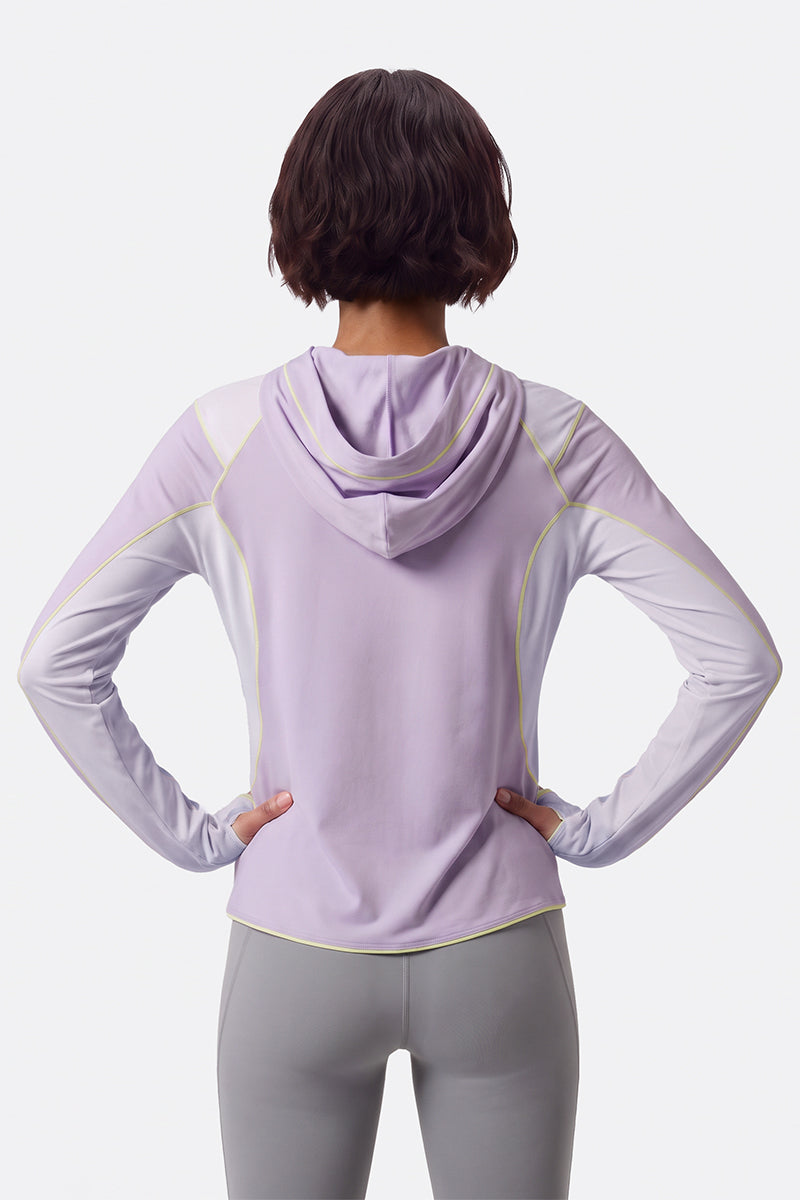 Women Spring Contrast Stitch Hooded Outdoor Long Sleeve Top