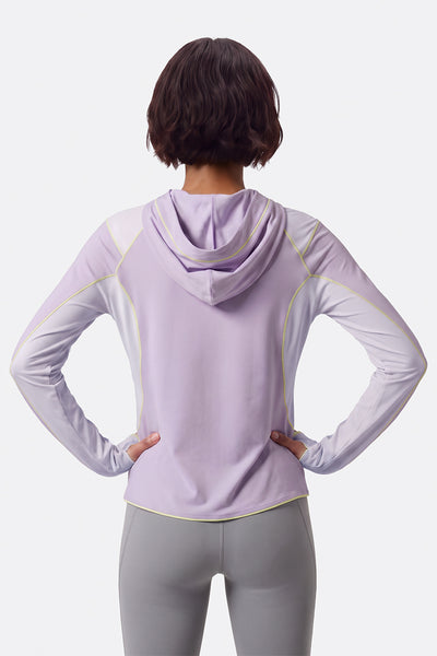Women Spring Contrast Stitch Hooded Outdoor Long Sleeve Top