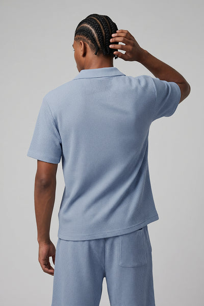 Men's Summer Old Money Heavy Waffle Snow Wash V-Neck Polo