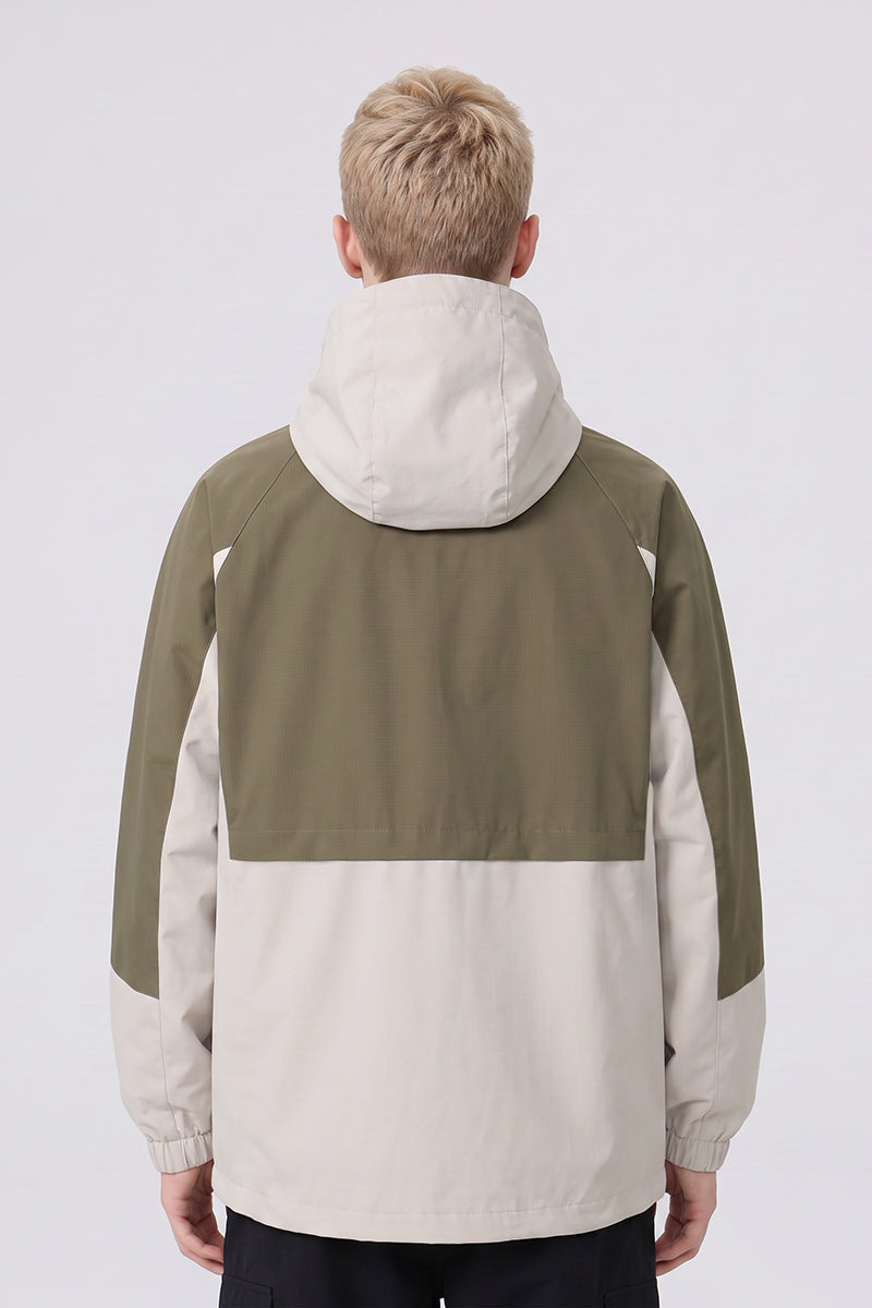 Men's Fall Winter Ripstop Colorblock Outdoor Hooded Jacket