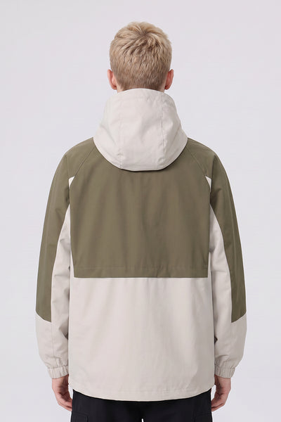 Men's Fall Winter Ripstop Colorblock Outdoor Hooded Jacket