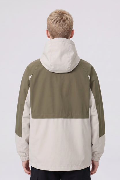 Men's Fall Winter Ripstop Colorblock Outdoor Hooded Jacket
