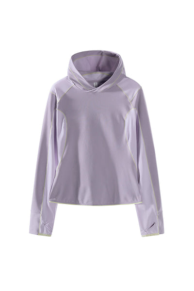Women Spring Contrast Stitch Hooded Outdoor Long Sleeve Top