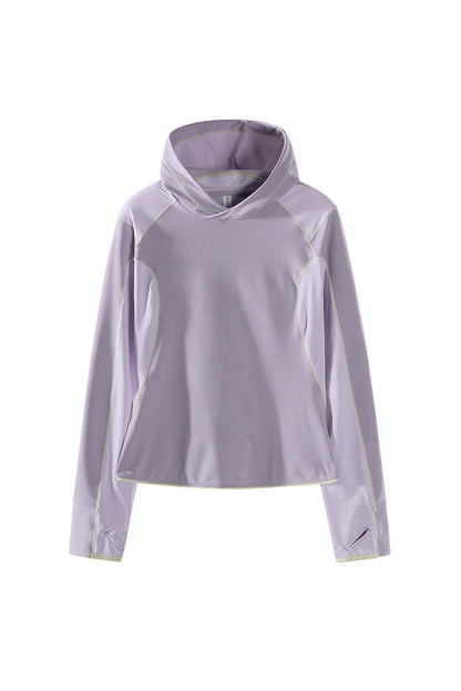 Women Spring Contrast Stitch Hooded Outdoor Long Sleeve Top