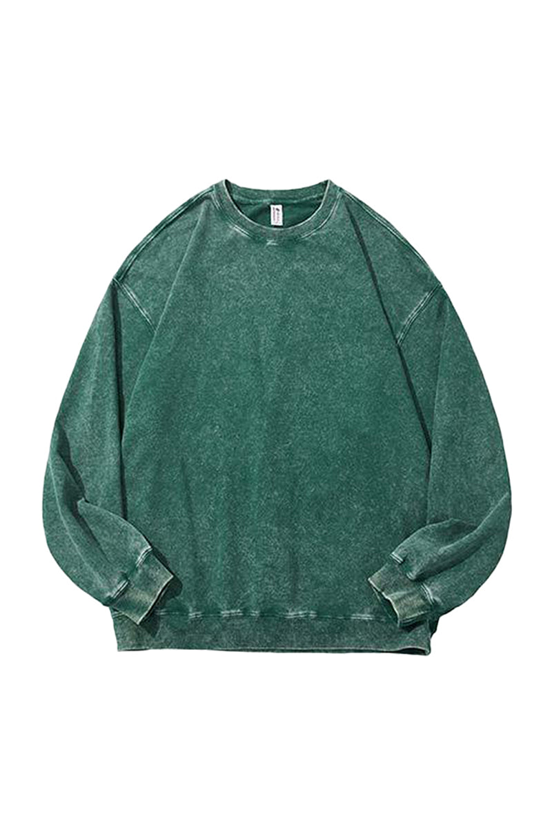 Men Fall Washed Vintage Raglan Crew Neck Sweatshirt