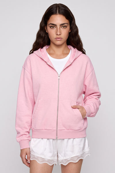 Women Fall Washed Vintage Boxy Double Zip Hoodie