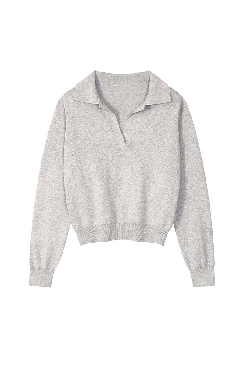 Women Fall 420G Cropped Polo Collar Knit Sweater