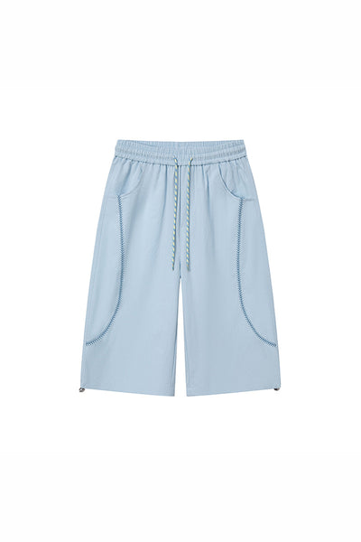 Unisex Summer Contrast-Stitch Quick-Dry Wide-Leg Pants