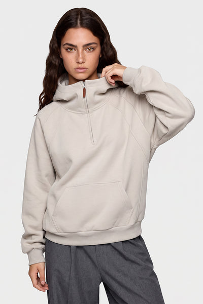 Women Winter Fleece Lined Half Zip High Collar Hoodie