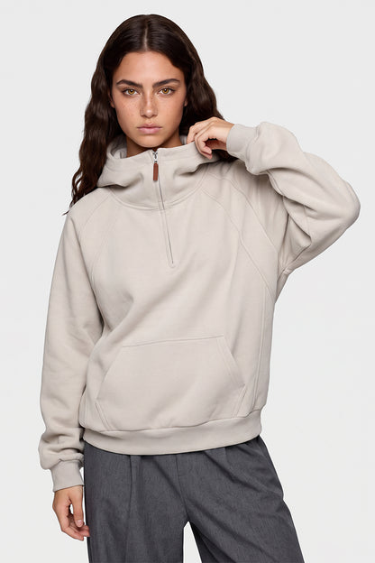 Women Winter Fleece Lined Half Zip High Collar Hoodie