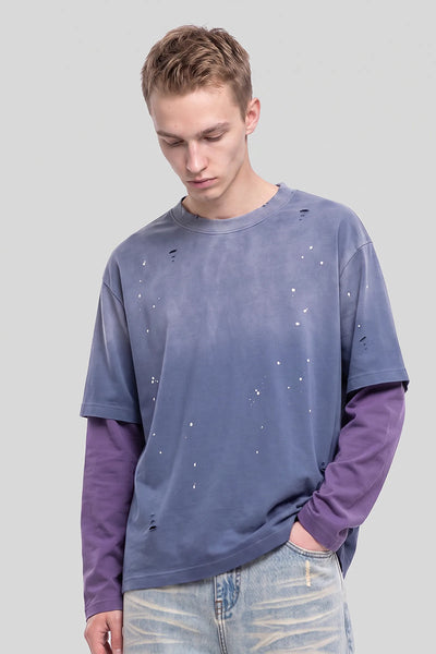 Men's Summer Distressed Layered Ripped Long-Sleeve T-Shirt