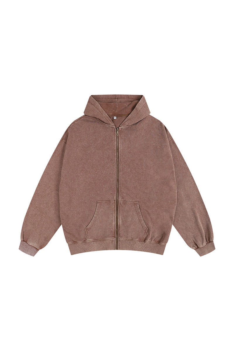 Men's Fall Winter Vintage Washed Zip-Up Pocket Hoodie