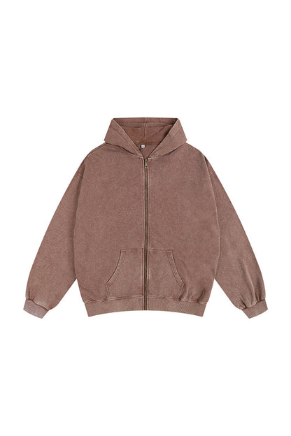 Men's Fall Winter Vintage Washed Zip-Up Pocket Hoodie